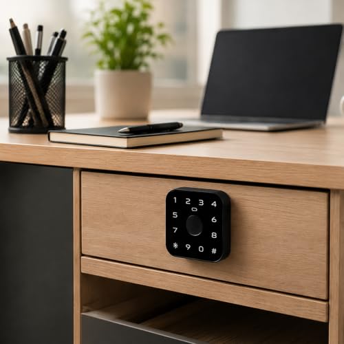Image of AERYS Smart Cabinet Lock with Fingerprint, RFID Card, PIN & App Control | Bluetooth Wardrobe Lock for Wooden Drawer, Cupboard, Office Cabinet (1 Year Warranty)