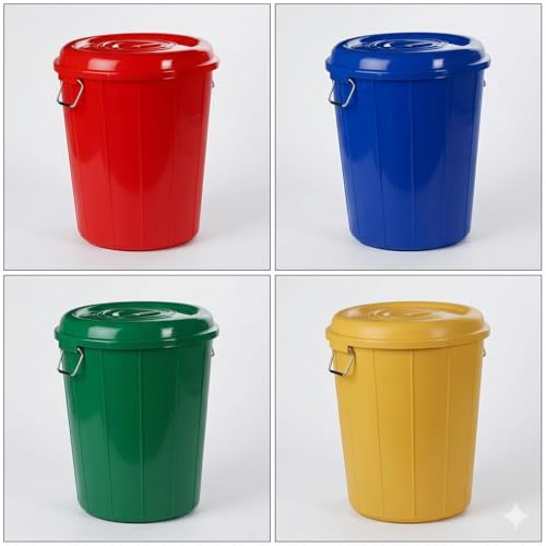 Image of 30 Litre Plastic Bucket Drum with Lid Heavy Duty Multipurpose Storage Container for Water Grains Laundry Cleaning and Household Use Multi Colour