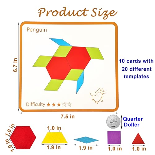 Image of Activities for Dementia Patients, 80 Pieces Wooden Tangrams Puzzle Game for Seniors, Colorful Shape Pattern Alzheimers Products for Elderly, Tile Matching Board Memory Cognitive Gifts