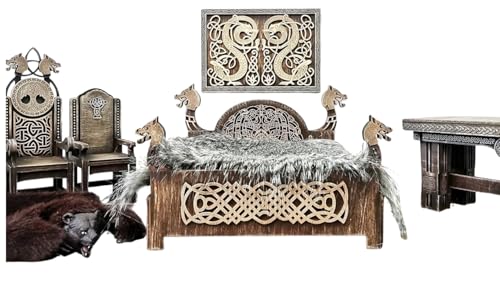 Handmade Viking Dollhouse Bed for 1:12 Scale – Norse Miniature