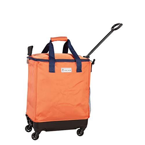 Haul-It Foldable Rolling Tote – Patented Heavy-Duty Utility Bag with 8 Spinner Wheels, – Reusable Grocery Cart, Laundry Carrier, Travel Tote, Commuter Bag for Shopping & More- Orange