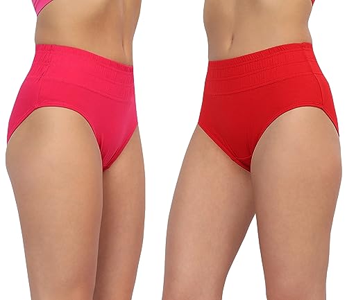 Image of GLAMORAS Women Cotton High Waist Full Coverage Broad Band Tummy Tucker Tummy Control Panty, Size L-3XL, Pack of 2 Panties