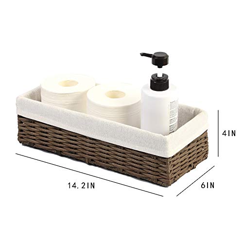 HOSROOME Bathroom Wicker Baskets for Organizing Toilet Paper Basket Storage Basket for Toilet Tank Top Decorative Basket for Closet, Bedroom, Bathroom, Entryway, Office（Set of 2,Brown)