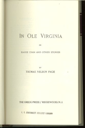 IN OLE VIRGINIA OR MARSE CHAN AND OTHER STORIES B004671AGG Book Cover