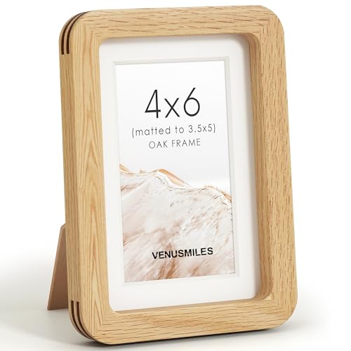 Image of 4x6 Picture Frame, USA-Sourced Natural Oak Wood Photo Collage Frame with HD Tempered Glass, 4 x 6 Wooden Frame Matted to 3.5x5, Gallery Wall Frames for Art, Wall or Tabletop Display