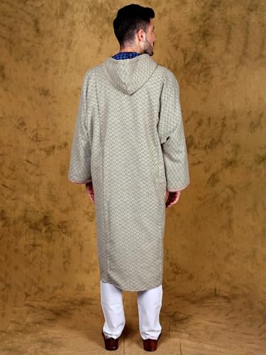 Image of Exotic India Men's Woolen Blend Kashmiri Phiran with Hood | Pure Wool Long Overcoat-Oversized Phiran for Men