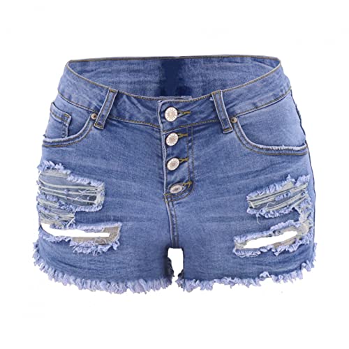 Shorts en denim déchirés pour femmes bleu lavé slim fit printemps-été taille 2XL