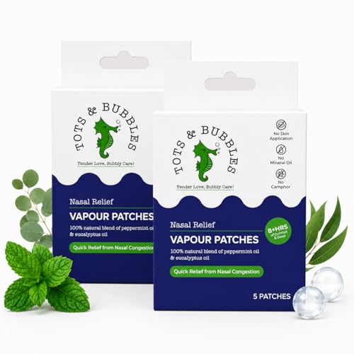 Image of Tots & Bubbles Natural Vapour Patches for Babies & Kids | Eucalyptus, Peppermint & Thymol | Camphor-Free, Up to 8 Hrs Relief from Cold & Nasal Congestion (Pack of 2)
