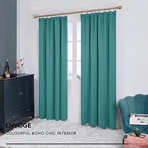 Deconovo Super Soft Solid Thermal Insulated Pencil Pleat Blackout Curtains for Living Room W55xL96 Inch 2 Panels Turquoise - Image 4