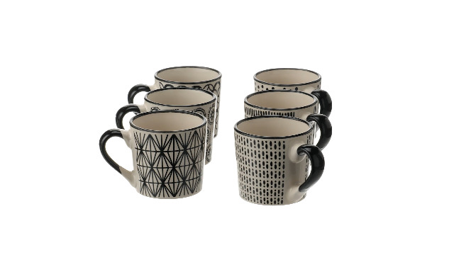 Set 6 Tazze Da Tè In Stoneware H&H Vhera - Capacità 220cc, Design Bianco E Nero - Foto 7
