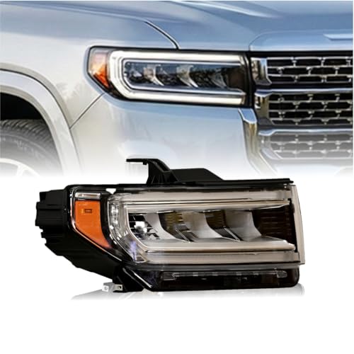 STARCLUSTER Headlight Assembly for 2020-2024 GMC Acadia SL/SLE/SLT/Denali, Passenger Side(Right), Fit Factory LED Models Chrome Bezel Only, Replacement 84902386 GM2503506, without IntelliBeam Headlamp