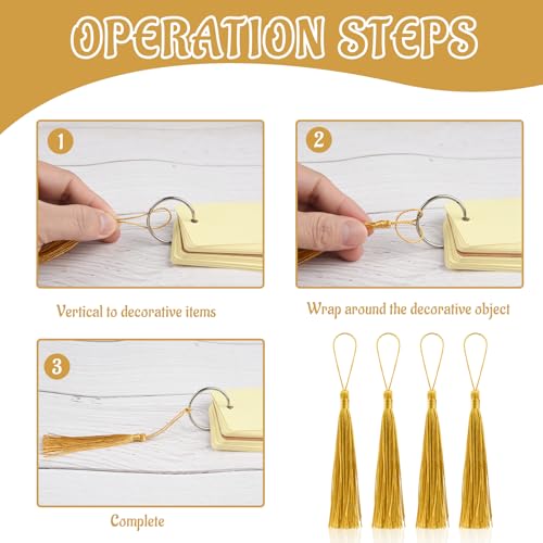 Image of 100 Pcs Bookmark Tassels Bulk Gold Soft Craft Silky Handmade Mini Tassels for Jewelry Making with Loops for DIY Craft Accessory Dress Decoration