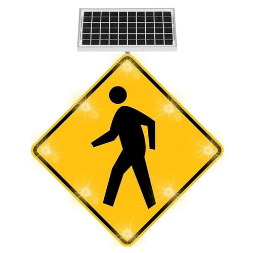 24'' LED Pedestrian Crossing Sign, Solar Powered+ Engineering Grade Reflective Film, Street Traffic Warning Sign, Heavy Duty Rust-Proof Metal Frame (A,61cm(24in))