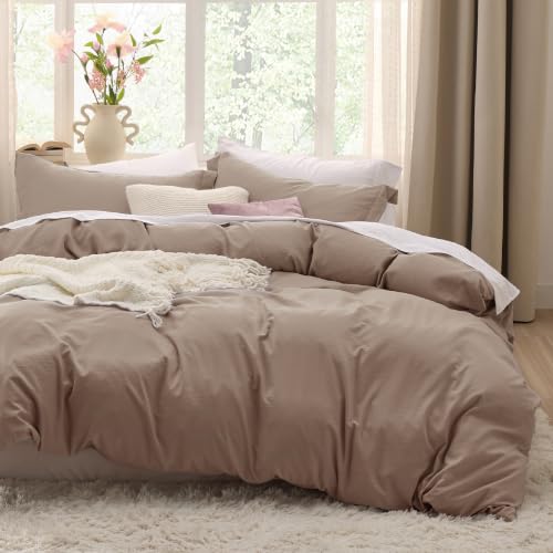 Image of Bedsure Prewashed Duvet Cover Full, Cotton-Like Soft Bedding Set, Khaki | Ultra Soft, Relaxed Texture, 80 inchx90 inch Breathable Comfort, Hidden Zipper, 8 Corner Ties, Easy Care, OEKO-TEX, Year-Round Use