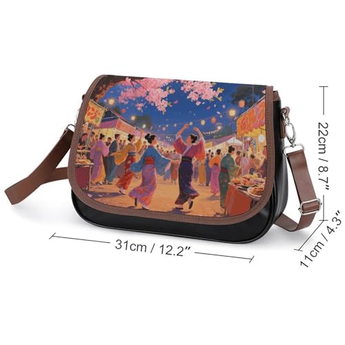 Asian Cherry Blossom Crossbody Bags for Women Removable Straps And Zipper Closure Leather Shoulder Bags Womens Handbags Clutch Purse2