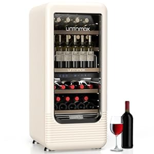 56 Bottles Wine Fridge Retro Dual Zone Wine Cooler Refrigerator, 41F-72F Freestanding Wine Cellar for Red/White/Champagne, Temperature Memory Quiet Compressor for Kitchen/Office, Off White