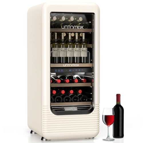 56 Bottles Wine Fridge Retro Dual Zone Wine Cooler Refrigerator, 41F-72F Freestanding Wine Cellar for Red/White/Champagne, Temperature Memory Quiet Compressor for Kitchen/Office, Off White