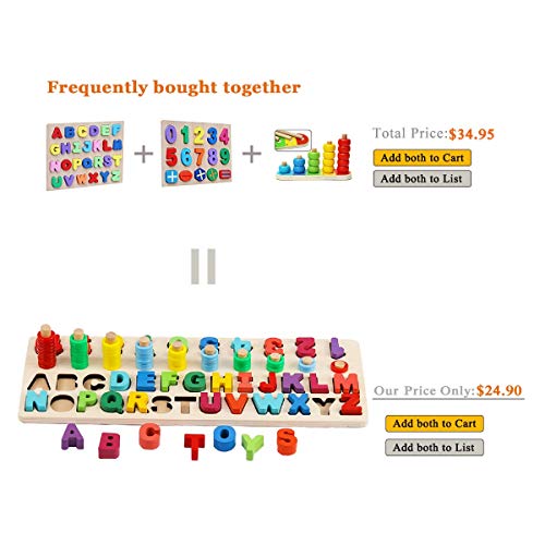 Sendida Alphabet Number Montessori Toys - Early Learning Math Toys Wood Puzzles ABC Letters Educational Sorting Count Toy Board for Toddlers, Preschool Stacking Blocks Gift Toys for Ages 3-6 Years - Thumbnail 7