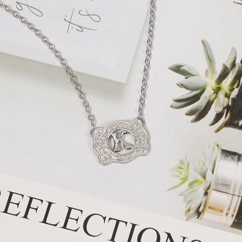 Belt Buckle Necklace Western Style Initial Letter Pendant Necklace, Decorative Belt Buckle Frame Design