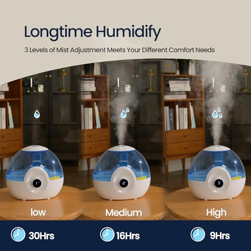 Image of raydrop 2.2L Humidifiers for Bedroom, Cool Mist Humidifiers with Timer, Digital Knob, 26dB Quiet Small Humidifier for Baby, Nursery and Plants with Night Light, 30 Hours Runtime, Easy to Fill & Clean