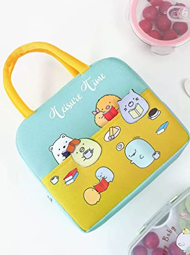 Image of House of Quirk Insulated Reusable Lunch Bag Tote Bag for Women Printed Lunch Bag for School Picnic Office Outdoor Gym (Leisure Time) - Oxford Cloth, Pink, Yellow, 5 liters