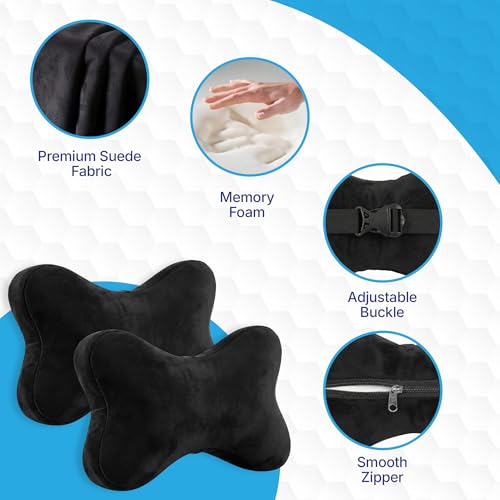 Image of KINGSWAY Car Accessories Bow Shape Neck Rest Seat Cushion, Universal Use Car Neck Pillow, Memory Foam Pillow in Black, Super Soft and Super Travel Comfort Design Headrest Cushions, Pack of 2