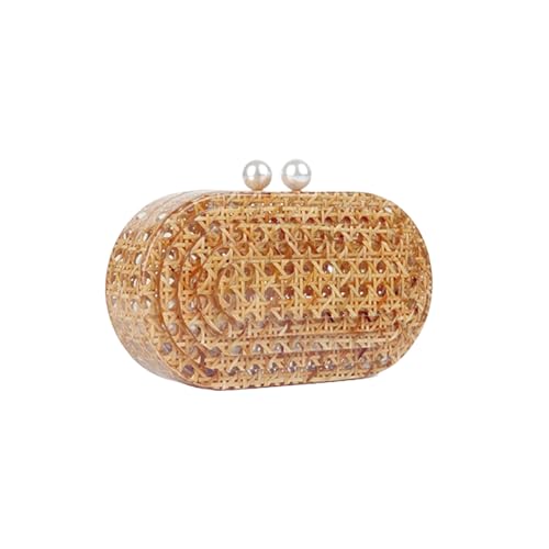 Image of Women Acrylic Rattan Clutch Purse Rattan Woven Evening Bag Wedding Party Purse Summer Beach Wicker Shoulder Handbag