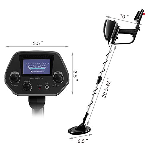 Goplus Adjustable Metal Detector, Professional Higher Accuracy Gold Detector W/ 6.5" Search Coil, Meter Display, Disc & All Metal Mode, Pinpoint Function For Adults & Kids Treasure Hunting #TOP6