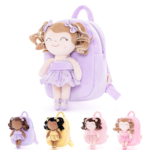 Gloveleya Toddler Backpack Baby Ballerina Girl Gifts Plush Curly Hair Ballet Backpack - White Purple 9 inches