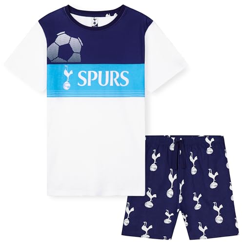 Tottenham Hotspur F.C. Boys Pyjamas Set Short PJs Kids Teens Lounge Set Nightwear Summer Sleepwear Football Gifts for Boys (White/Navy 13-14 Years)