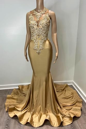 Women's Satin Mermaid Prom Dress O-Neck Appliques Evening Dress Pageant Dress2