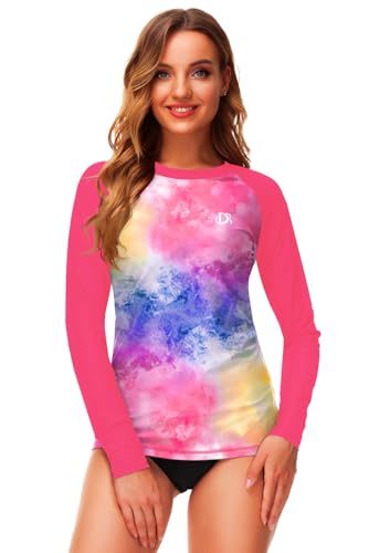 Image of Deerose Womens Gradient Rash Guard UPF 50+ Swim Shirts Surfing Top with Thumb Hole