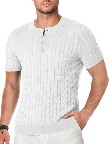 JMIERR Mens Classic Henley Knit Shirts Cotton Crew...
