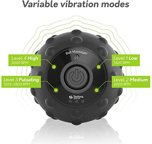 Sedona, 4 Speed Vibrating Massage Ball, Rechargeable Textured Foam Roller, Muscle Tension Pain And Pressure Relieving Fitness Massaging Balls, Myofascial Release For Feet Arms Back And Neck, Black #TOP4