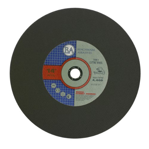 Benchmark Abrasives Aluminum Oxide Type 1, 14 Inch Chop Saw Blade, Cutting Wheel with 1/8' X 1' Arbor, Fast Circular Saw Blades for Cutting Metal Steel Drywall - Grinding Wheel - 10 Pack