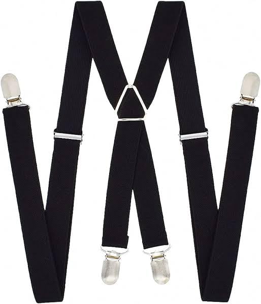 Classic Adjustable Suspenders, Black Elastic, X-Back Design with Metal Clips-picture-51