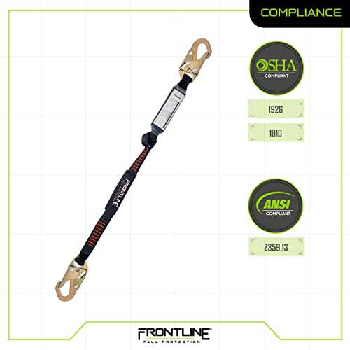 Image of Frontline LIS31S Combat 3' Single Leg Snaphook Lanyard with Internal Shock Absorber | Fall Arrest Restraint Protection Equipment Construction PPE Roofing Gear | OSHA and ANSI Compliant