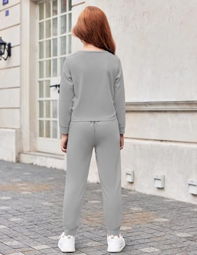 Image of Arshiner Girls 2 Piece Outfits Fashion Twist Front Tracksuit Long Sleeve Pullover Sweatshirt Sweatpants Jogger set Sweatsuit