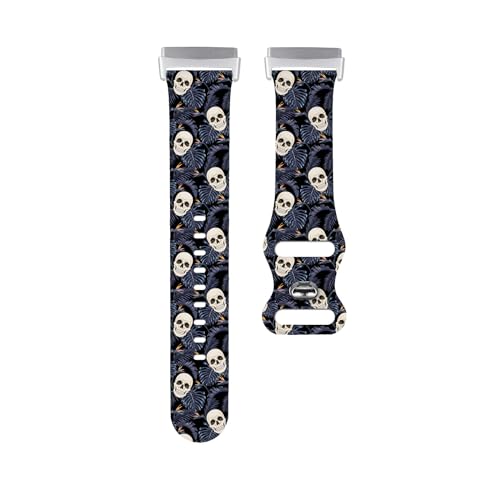 Bracelet de rechange Fitbit Sense têtes de mort fleurs en silicone souple