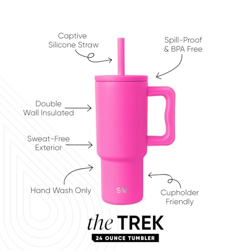 Image of Simple Modern Kids 24 oz Tumbler with Handle and Silicone Straw Lid | Spill Proof and Leak Resistant | Reusable Stainless Steel Bottle | Gift for Kids Boys Girls | Trek Collection | Raspberry Vibes
