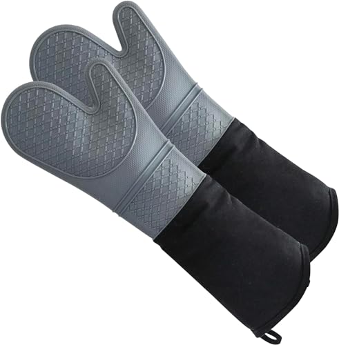 metgent 19.7 Inch Extra Long Oven Mitts Heat Resistant 450 Degrees Commercial Grade Professional Silicone Oven Gloves for Kitchen, BBQ, Baking, Cooking, Grilling
