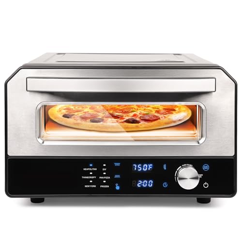 Electric Pizza Oven Indoor, Heats up to 800°F, 12” Pizzas in Minutes, Countertop Pizza Oven with 6 Touchscreen Presets, Pizza Stone and Pizza Peel Included,Stainless Steel Pizza Maker Machine for Home
