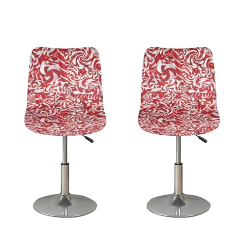 Image of Bar Stool Covers with Backs Dining Room Square Swivel Barstool Chair Seat Set of 2 Christmas Candy Red Non-Slip Counter Height Chair Covers Xmas Decor