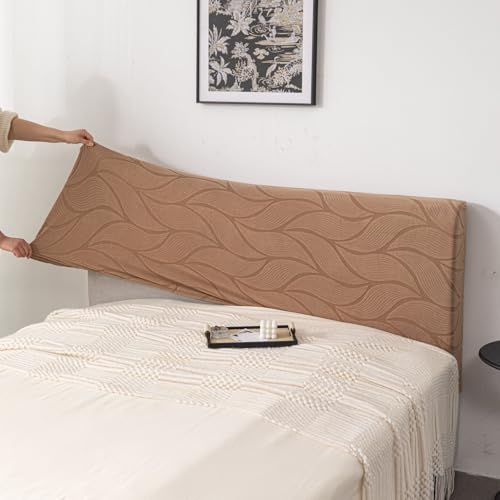 Image of HOMETHREADS Stretchable Velvet Headboard Cover | Soft, Dust-Proof & Wrinkle-Resistant Bed Back Protector | Fits Leather, Wooden & Fabric Bedsides | for 5ft to 5.5ft Beds (Brown, 150x65Cm)