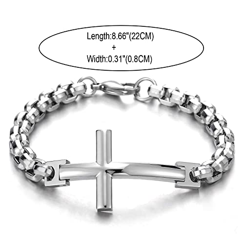COOLSTEELANDBEYOND Mens Womens Stainless Steel Horizontal Sideway Lateral Cross Link Chain Bangle Bracelet, Polished2