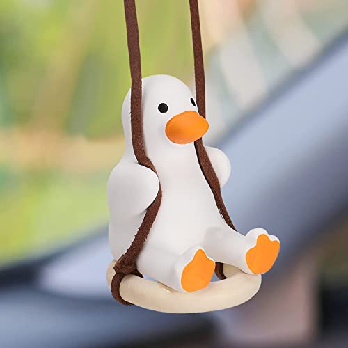 Bonito Adorno Colgante de Coche de Pato Oscilante con anillo de natación, Pato de sol Colgante De Decoración De Espejo Retrovisor De Coche, Decoración Interior De Coche Accesorios de Decoración Coche