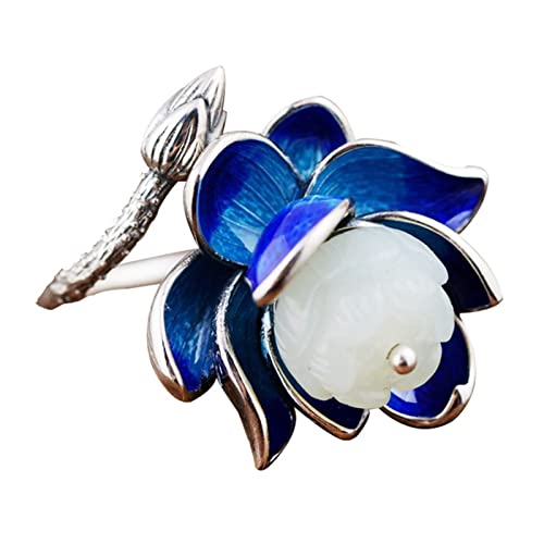 Anillo adornos, anillos mujer plata de ley, anillo flor plata de ley, plata azul, ajustable, conjuntos divertidos mujer