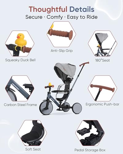 RIDYEE 8-in-1 Toddler Tricycle Ages 1.5-5, Parent Steering Trike - image 6