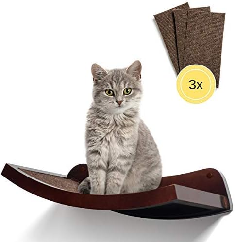 HumaneGoods 19” Deluxe Cat Wall Shelf - Wall-Mounted, Floating Perch with 3X Replaceable Scratch Pads for Adult Cats