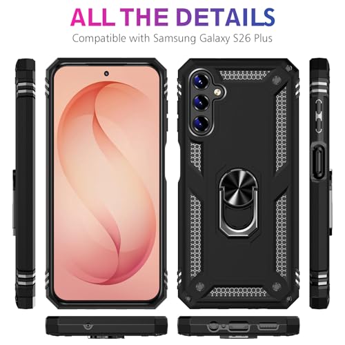 Image of for Samsung Galaxy S26 Plus Case with Screen Protector, Heavy Duty Military Grade Shockproof Rugged Protective Cover for Samsung S26 Plus Phone Case with Metal Ring Magnetic Kickstand (Black)